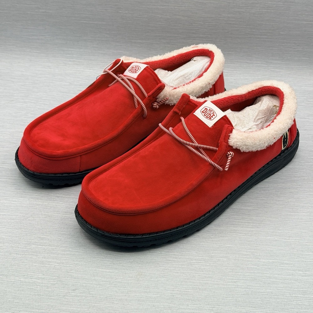 Hey Dude Wally Santa Claus Men's 14 Shoes Red Velvet Christmas Holiday Loafers